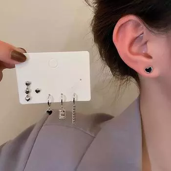 Серьги Love Metal Wind, набор из шести предметов, модные пряжки для ушей Sweet и Cool Wind, простые нишевые серьги с темпераментом серебряный