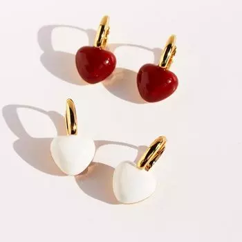 Серьги Love с красной эмалью на день рождения, женские, ретро, элегантные, белые, двухсторонние, с персиковым сердцем, пряжки для пригородных ушей 382 красный