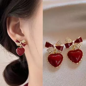 Серьги Love с красным бантом Sweet Drop Uranium Earrings Jewelry Accessories красный