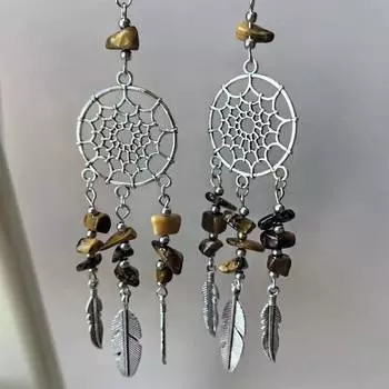 Серьги «Ловец снов» с тигровым глазом Серьги «Ловец снов» Silver