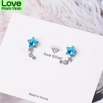 Серьги Luxuy Star Zircon из стерлингового серебра 925 пробы с синим кристаллом, для свадебной вечеринки, ювелирные изделия-гвоздики, Прямая поставка S -E767