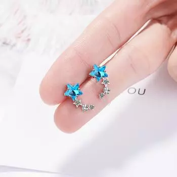 Серьги Luxuy Star Zircon из стерлингового серебра 925 пробы с синим кристаллом, серьги-гвоздики для свадебной вечеринки, Прямая поставка S-E767