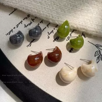 Серьги Maillard Retro Geometric Texture - Серебряное игольчатое смоляное кольцо C для осени и зимы