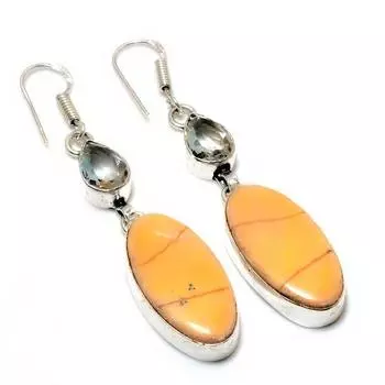 Серьги Maligano Jasper с белым топазом, посеребренные 925 пробы, 2,46 дюйма