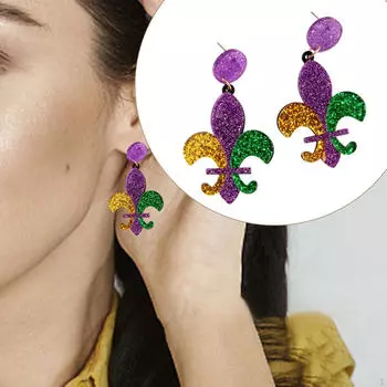 Серьги Mardi Gras свисающие красочные блестящие модные карнавальные украшения Style A
