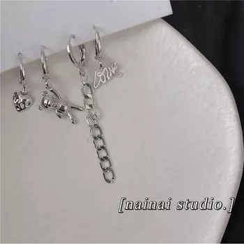 Серьги-медведи, 4 шт.: Модный комплект сережек Love Chain для женщин в классном, милом стиле set of four