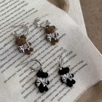 Серьги-медведи из корейской кофейной стаи: Милые, детские и пушистые для женщин flocked bow zircon bear коричневый