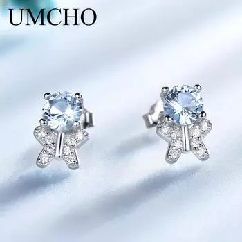 Серьги-медведи из стерлингового серебра 925 пробы с небесно-голубым цирконием, уникальные серьги-гвоздики в виде медведя для женщин небесно-голубой