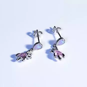 Серьги-медведи с опалом Love Bear, серьги в форме сердца для девочек, серебряные серьги S925 розовый