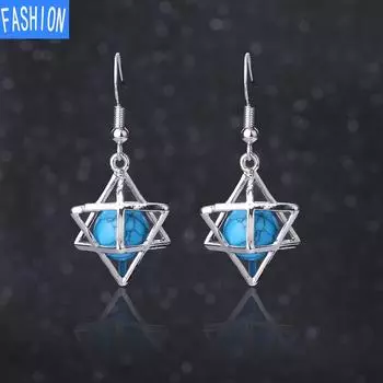 Серьги Melcaba Jewelry полые шестиконечные звезды клетка натуральный кристалл преувеличенные серьги женские серьги black onyx
