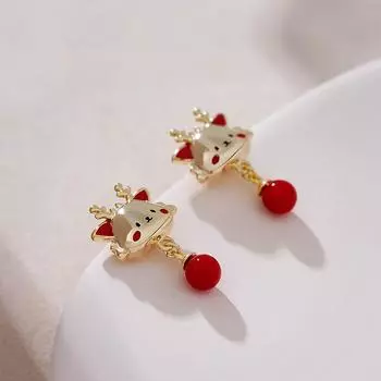 Серьги Милый Дракон по китайскому гороскопу - Праздничные серьги-гвоздики с красными бусинами для года рождения и празднования Нового года