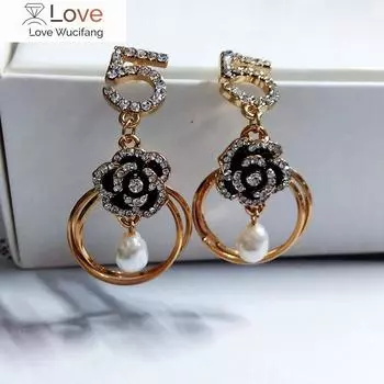 Серьги Mimiyagu Crystal Flower Circle Pearl Tassel для женщин Серьги в стиле Letter Five Drop