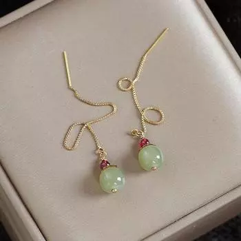 Серьги Minsheng Hetian Jade & Garnet: Новинка 2022 года — легкая роскошь, холодный стиль, простой дизайн