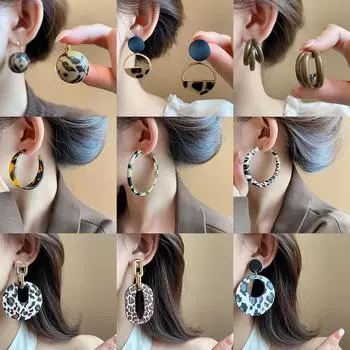 Серьги Mirad с геометрическим рисунком в виде круга и кофейным леопардовым принтом с европейским и американским модным темпераментом, ретро-серьги высокого класса