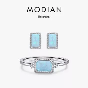 Серьги Modian S925 из стерлингового серебра с опалом — уникальные, нишевые, в холодном стиле украшения для женщин.