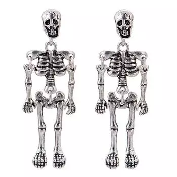 Серьги Модные Креативные Панк Ретро Череп Робот Серьги Украшения на Хэллоуин серебряный