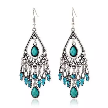 Серьги, модные креативные серьги в стиле ретро с гравировкой в виде капли воды и драгоценными камнями синий