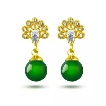 Серьги Модные украшения Новые этнические простые модные павлиньи халцедоновые золотые инкрустированные нефритовые серьги для женщин