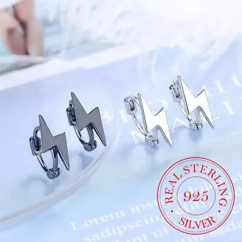 Серьги-молнии в стиле панк, 100% стерлинговое серебро 925 пробы, подвесные серьги-кольца с молниями для женщин, индивидуальные вечерние ювелирные изделия, подарок серебряный