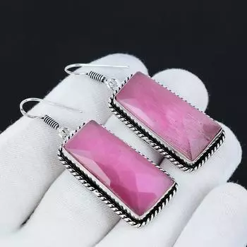 Серьги Monalisa, серьги из стерлингового серебра 925 пробы, красивый драгоценный камень, серьги Monalisa с кабошоном, розовые серьги на день рождения, подарок для нее для женщин 2.36 розовый