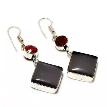 Серьги Monalisa Stone с красным солнечным камнем, посеребренные 925 пробы, 2,08 дюйма