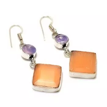 Серьги Monalisa Stone с розовым кунцитом, посеребренные 925 пробы, 2,08 дюйма