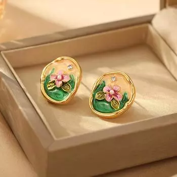 Серьги Monet Garden Silver Needle Dropping Oil Flower, французские легкие роскошные ретро-серьги, нишевые серьги премиум-класса для женщин 18K