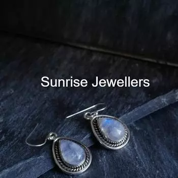 Серьги Moonstone Ari Double Drop Ari от Sunrise Stud Earring и кольцо Huggie Hoop с подвеской • Подарок лучшему другу • Free Size синий