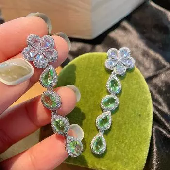 Серьги Mori Summer Fresh Apple Green Zircon Серьги Camellia Flower