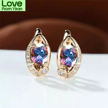 Серьги Mystic Rainbow Crystal Oval Stone, очаровательные серьги цвета розового золота, милые серьги-кольца из разноцветного циркония для женщин