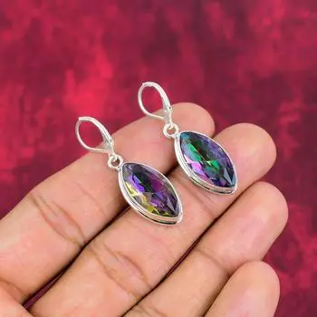 Серьги Mystic Topaz из цельного серебра 925 пробы, серьги с драгоценными камнями ручной работы, на День памяти 1.97 Inches белый