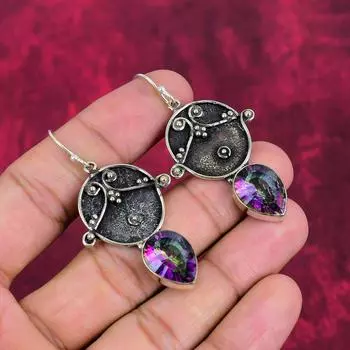 Серьги Mystic Topaz из цельного серебра 925 пробы, серьги с драгоценными камнями ручной работы, на День памяти 2.24 Inches синий