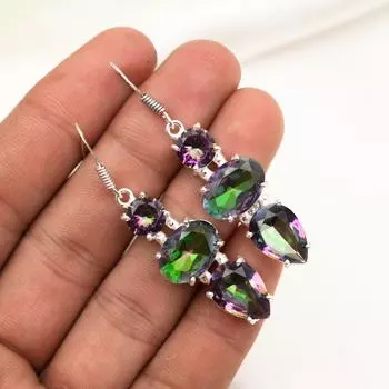 Серьги Mystic Topaz из цельного серебра 925 пробы, серьги с драгоценными камнями ручной работы, на День памяти White белый