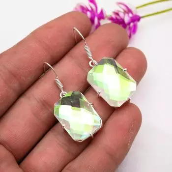 Серьги Mystic Topaz из цельного серебра 925 пробы, серьги с драгоценными камнями ручной работы, на День памяти 1.57 Inches белый