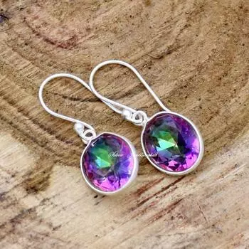 Серьги Mystic Topaz, серьги из стерлингового серебра 925 пробы, эффектные висячие серьги