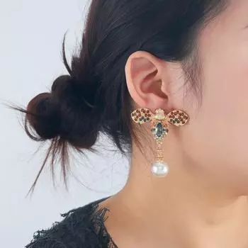 Серьги-насекомые в стиле ретро с бриллиантами и жемчугом пчелы для женщин