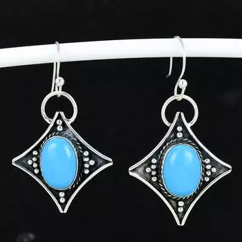 Серьги Natural Sleeping Beauty Turquoise Antique Earrings из стерлингового серебра 925 пробы, серьги Boho Silver Jewelry Dangle, подарки для женщин, подарки для нее 4 Cm синий