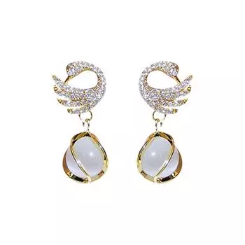 Серьги Needle Swan с темпераментом, серьги с камнями кошачий глаз, популярные в Интернете серьги, модные серьги One Size