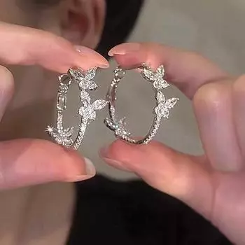 Серьги Needle Swan с темпераментом, серьги с камнями кошачий глаз, популярные в Интернете серьги, модные серьги One Size