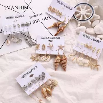 Серьги New Wind Conch Series, женские ракушки-звезды, серьги Seaside Beach Wind, набор из 6 пар