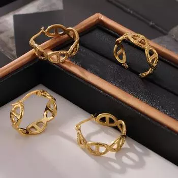 Серьги Niche Design из титановой стали с геометрическим узором, женские серьги в японском стиле с французским ретро-тиснением, позолоченные 18-каратным золотом