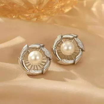 Серьги Niche Fashion, простые и элегантные круглые серьги-гвоздики с бусинами, французские маленькие, свежие и универсальные женские серьги с темпераментом