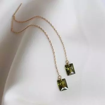 Серьги-нитки для ушей из стерлингового серебра 925 пробы с оливково-зеленым цирконием, элегантные, в стиле ретро, доступные по цене, роскошные, универсальные, для женщин 925