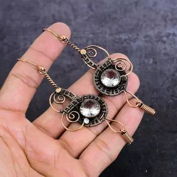 Серьги-обертки из натурального белого топаза с медной проволокой 3,86 дюйма g0q88