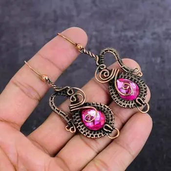 Серьги-обертки из натурального розового рубиллита из медной проволоки 2,88 дюйма c6j18