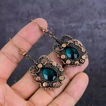 Серьги-обертки из натурального турмалина с медной проволокой 2,76 дюйма N1u09