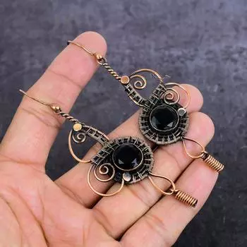 Серьги-обертки из натуральной черной шпинели с медной проволокой 3,78 дюйма i5f55