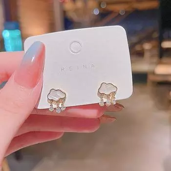 Серьги-облака из серебра 925 пробы с микроинкрустацией цирконием для женщин — свежий корейский стиль, простой дизайн золотой