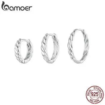 Серьги-обнимашки BAMOER из стерлингового серебра 925 пробы с витой веревкой, легкие круглые гипоаллергенные серьги-кольца с покрытием из белого золота BSE1024-S