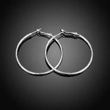 Серьги обруча серебряного цвета круглые креольские для кольца уха минимализма женщин